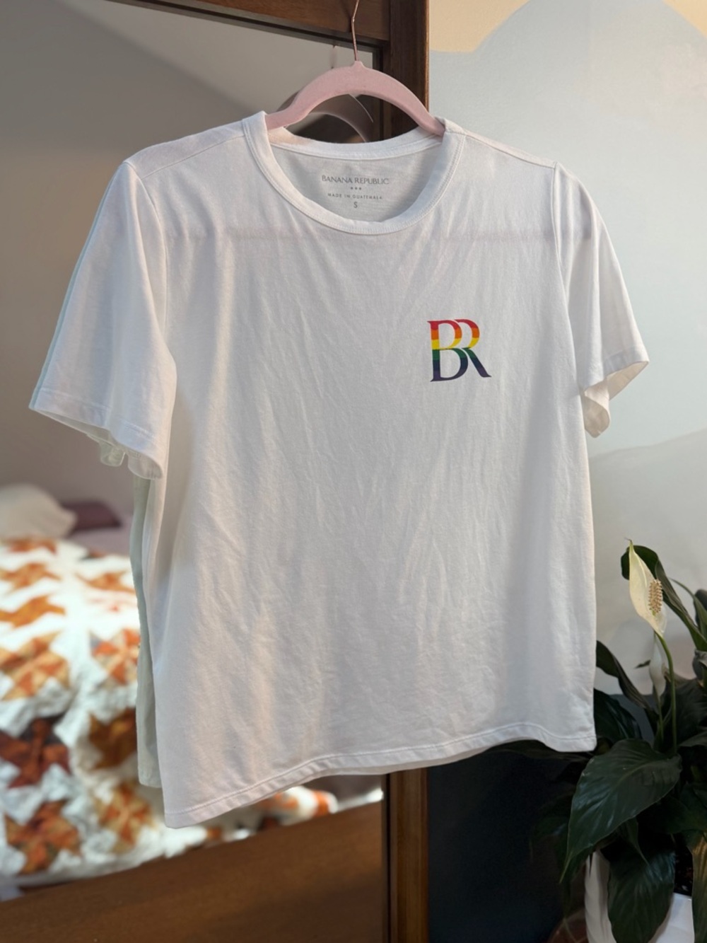 Banana Republic White Tee with Rainbow BR Monogram